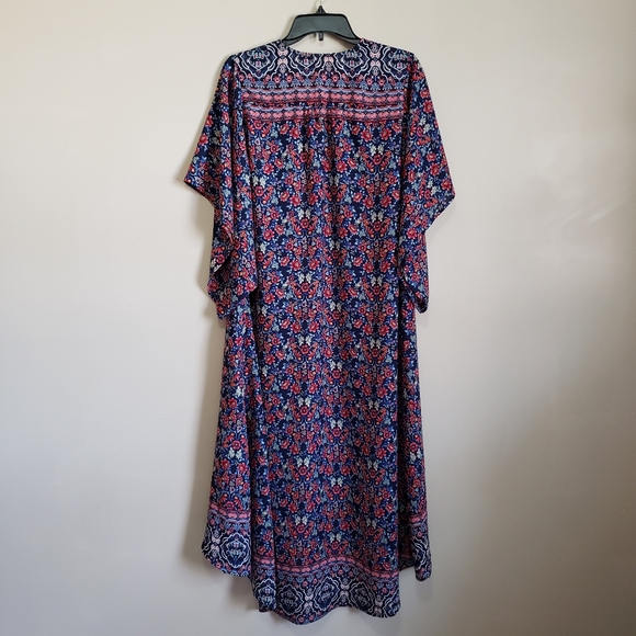 Band of Gypsies Floral Duster Boho Style Blue Red - Picture 2 of 7